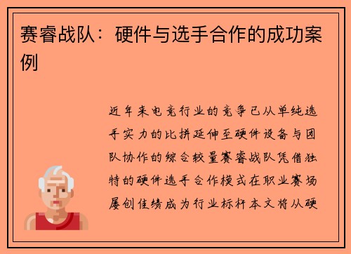 赛睿战队：硬件与选手合作的成功案例